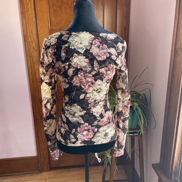 Y2K Sheer Mesh Wrap Top Small | Floral Glitter Night-Out Clubcore NYE (Cache) - Picture 6 of 11